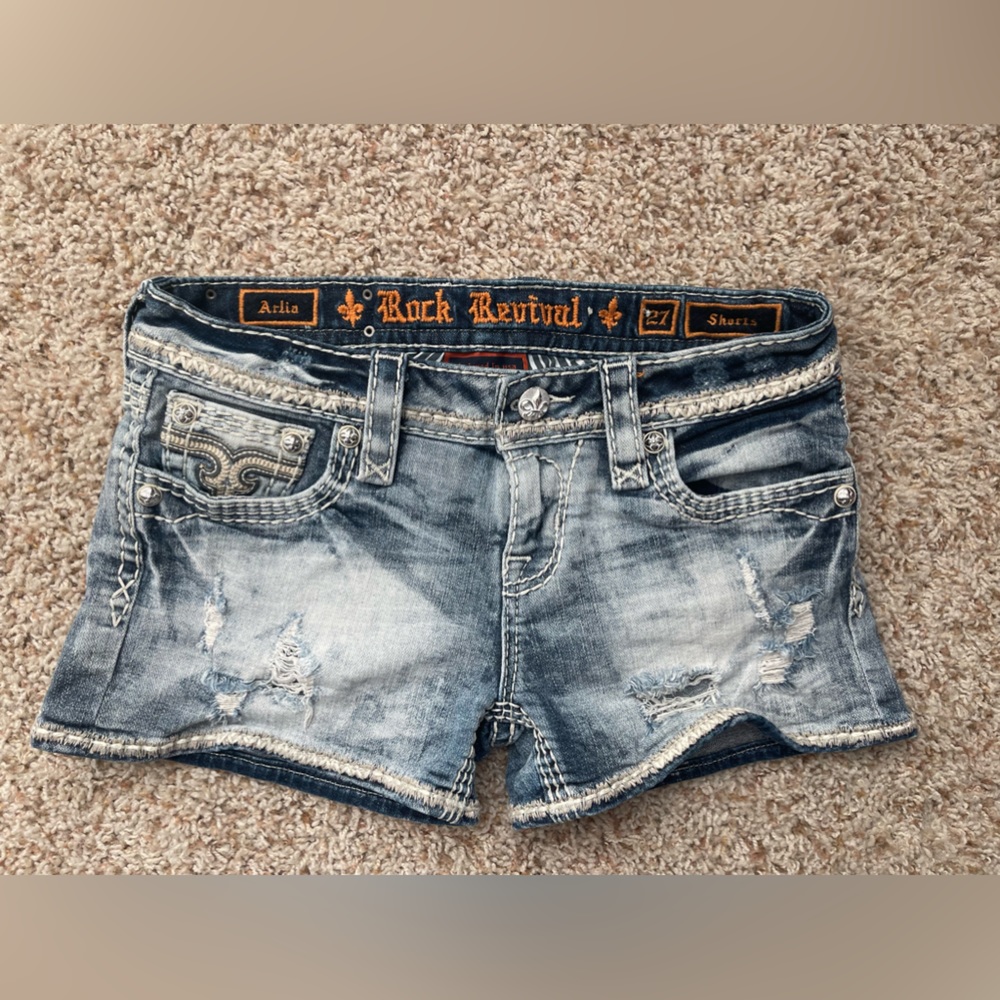 Rock Revival Arlia Denim Shorts Size 27 Blue Distressed